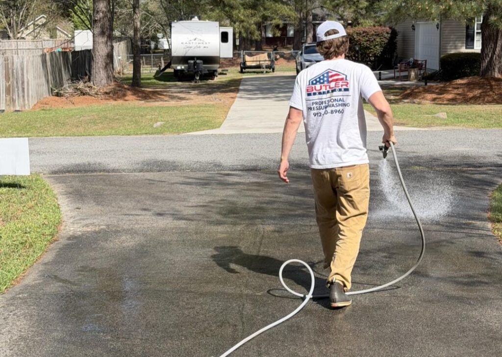 Butler Exterior cleaning a driveway in Statesboro, GA